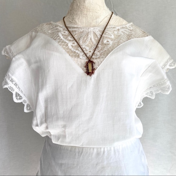 Vintage Alison J. Dress White Battenberg Lace M/L - Picture 1 of 14
